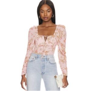 Free People Hilary Print Keyhole Neck Top in Pink Combo Size Medium